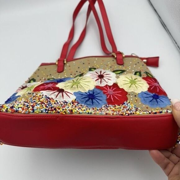Vintage 90s Ermo Womens Multicolor Embroidered Beaded Floral Shoulder Bag Purse - Picture 3 of 8